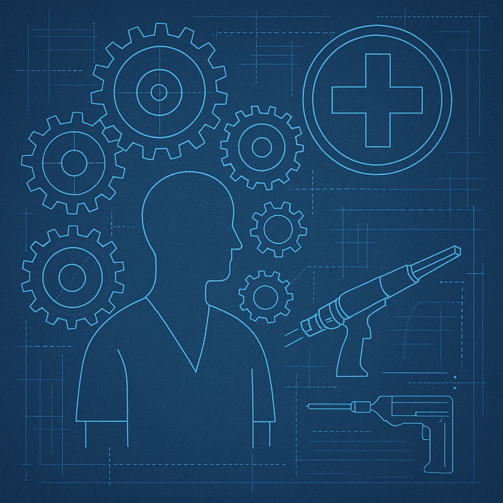 Ein digitales Schutzschild aus Code-Klammern umgibt das Symbol eines Arztes und symbolisiert, wie Schema-Markup die Online-Identität schützt.